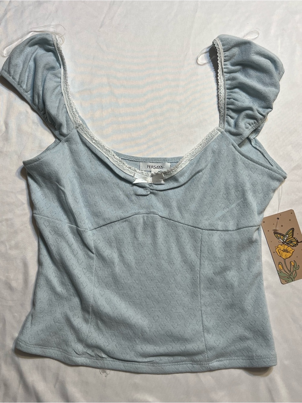 PERSAYA Light Blue Ruffle Strap Tank Top